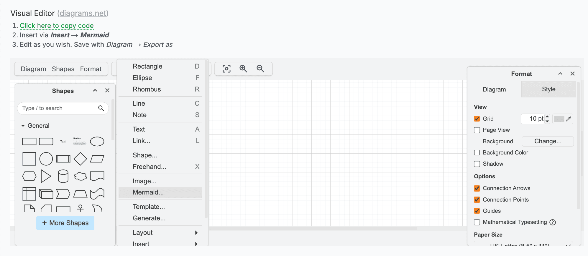Inserting Mermaid code in diagrams.net