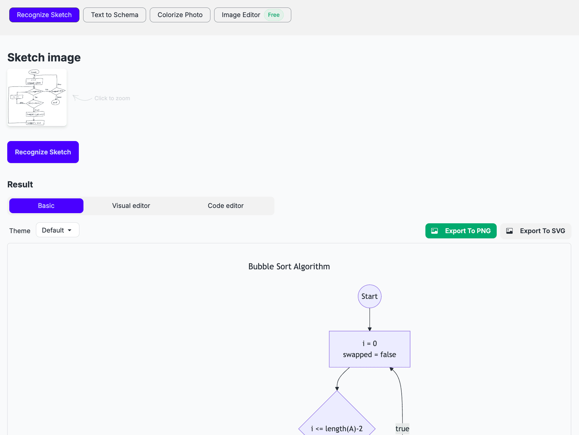 Recognized diagram displayed in Sketch2scheme